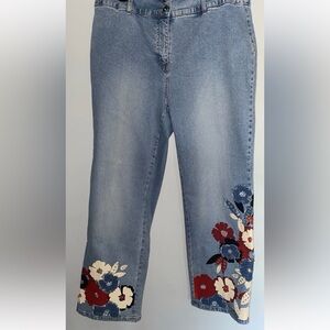 INC Jeans,Blue Floral Straight wide Leg painted,floral patchwork 14W feminine